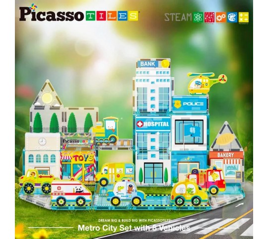 Конструктор Picasso Steam Градът с магнитни плочки Магнитен конструктор Picasso Steam Градски приключения
