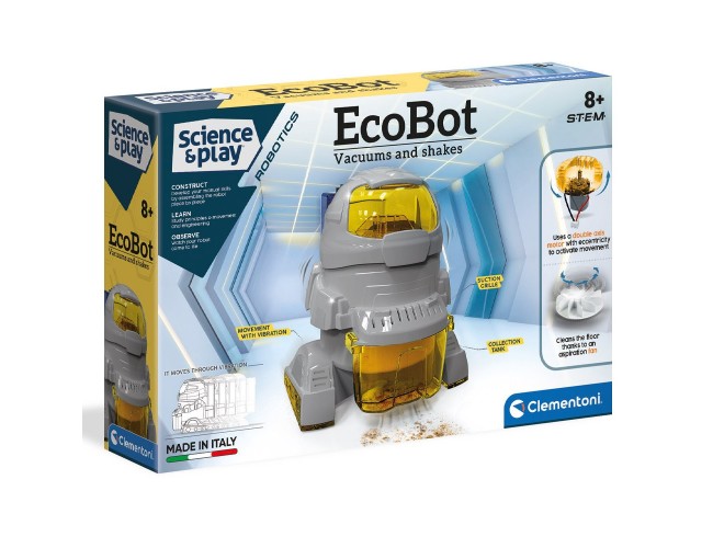 Clementoni ECOBOT – сглобяем робот със засмукване на трохи Clementoni Робот за програмиране ECOBOT – комплект за сглобяване на вибриращ робот