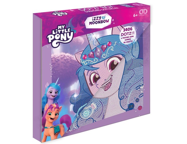 Комплект за блестяща картина Diamond Dotz Izzy Moonbow Diamond Dotz Диамантен гоблен Izzy Moonbow с 3406 диаманта и писалка