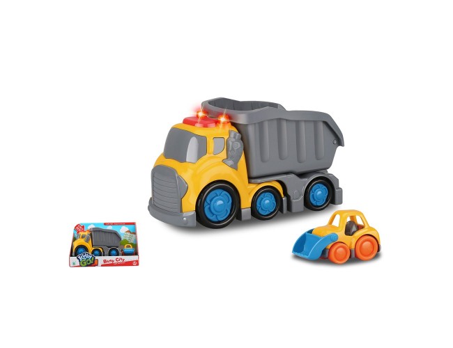 Играчка камион самосвал Kiddy Go с ефекти и повдигащо се ремарке Kiddy Go Камион със светлини и звуци 19.5 см с малък булдозер