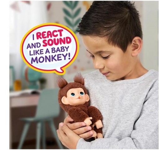 Little Live Pets Chikki Cherry – плюшена бебе маймунка за гушкане и игра Little Live Pets Интерактивна маймунка Chikki Cherry с тъмнокафяв мек косъм