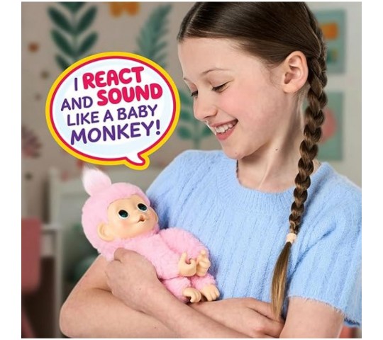 Little Live Pets Baby Monkey Minis Luna Lemon – интерактивна плюшена маймунка с розова козинка
