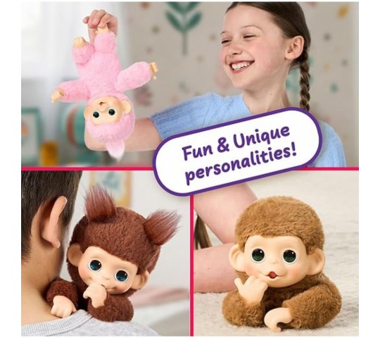 Little Live Pets Baby Monkey Minis Luna Lemon – интерактивна плюшена маймунка с розова козинка