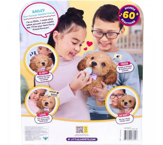 Плюшено кученце Bailey от Little Live Pets, което реагира с над 60 звука Little Live Pets My Really Real Puppy Bailey – интерактивно плюшено кученце с мигащи очи