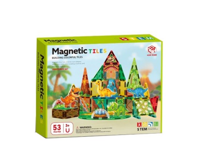 Цветен магнитен комплект Magnetic Tiles с динозаври за конструиране Magnetic Tiles Магнитен конструктор с динозаври от 53 части