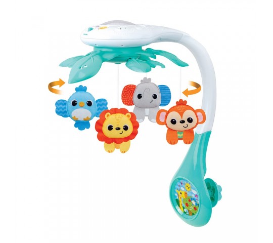 Бебешка въртележка WinFun с мелодии за детско креватче WinFun Музикална въртележка с проектор Приятели от Джунглата с плюшени животинки