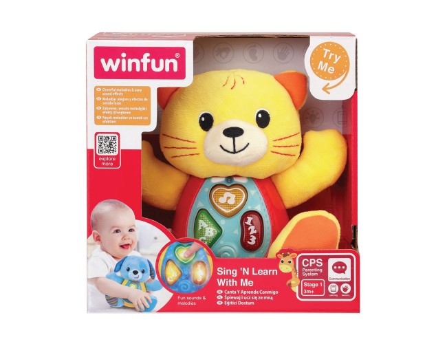 WinFun Музикално коте – плюшена бебешка играчка със светещи бутони